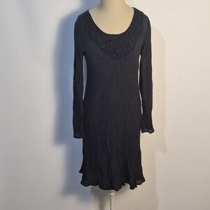 Wrangler W S Black Long Sleeved Textured Midi Dress Lace Yoke Lined